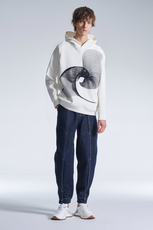 Hoodie With Twisted Wavy Lines Embroidery
