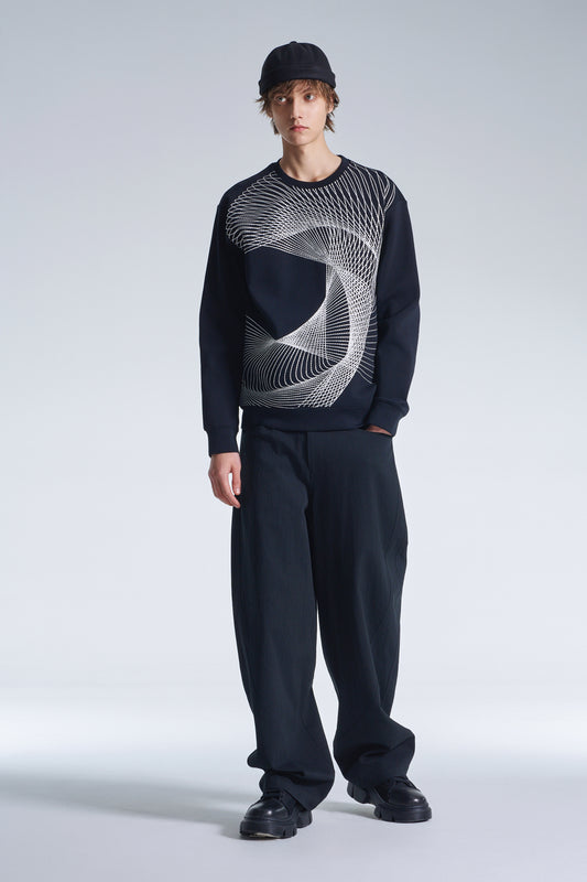 Sweathshirt With Twisted Wavy Lines Embroidery