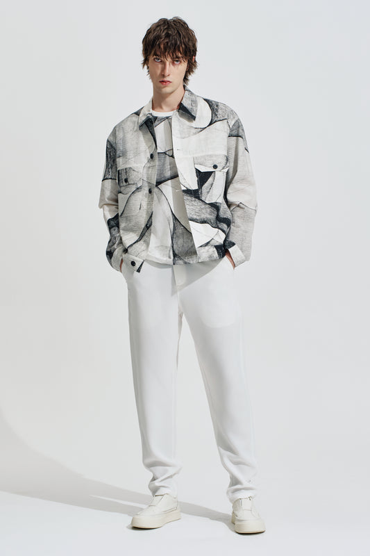 Seersucker Jacket With Curvy Shadow Pattern