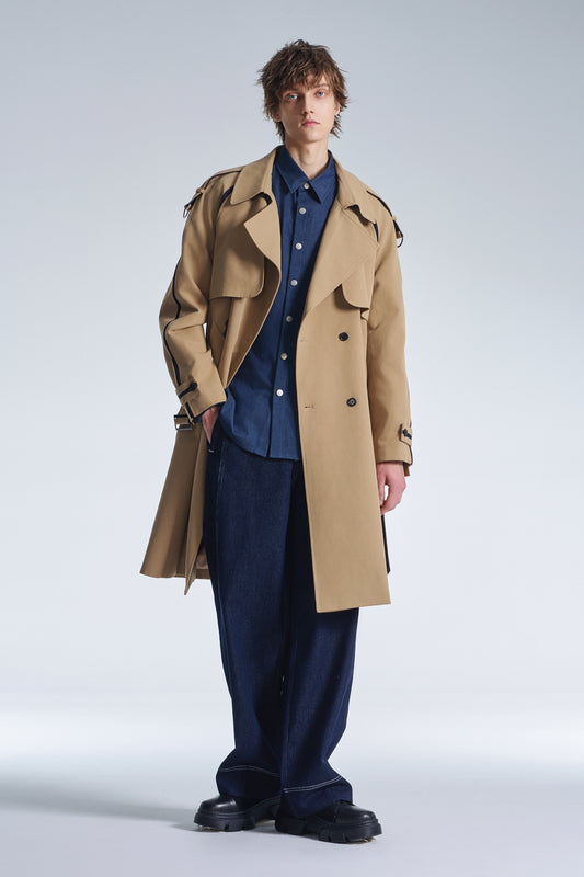 Trench Coat With Denim Trim