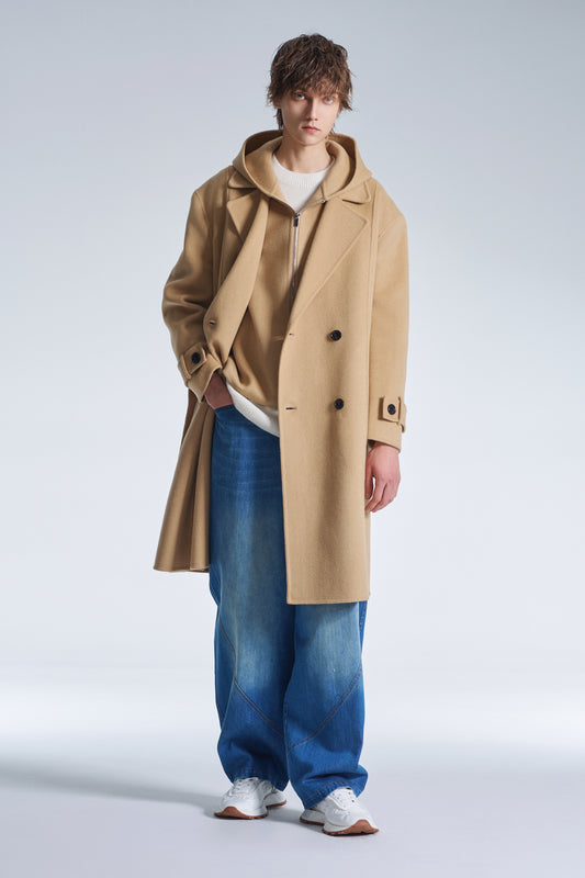 Double Faced Wool 2in1 Trench Coat With Hood