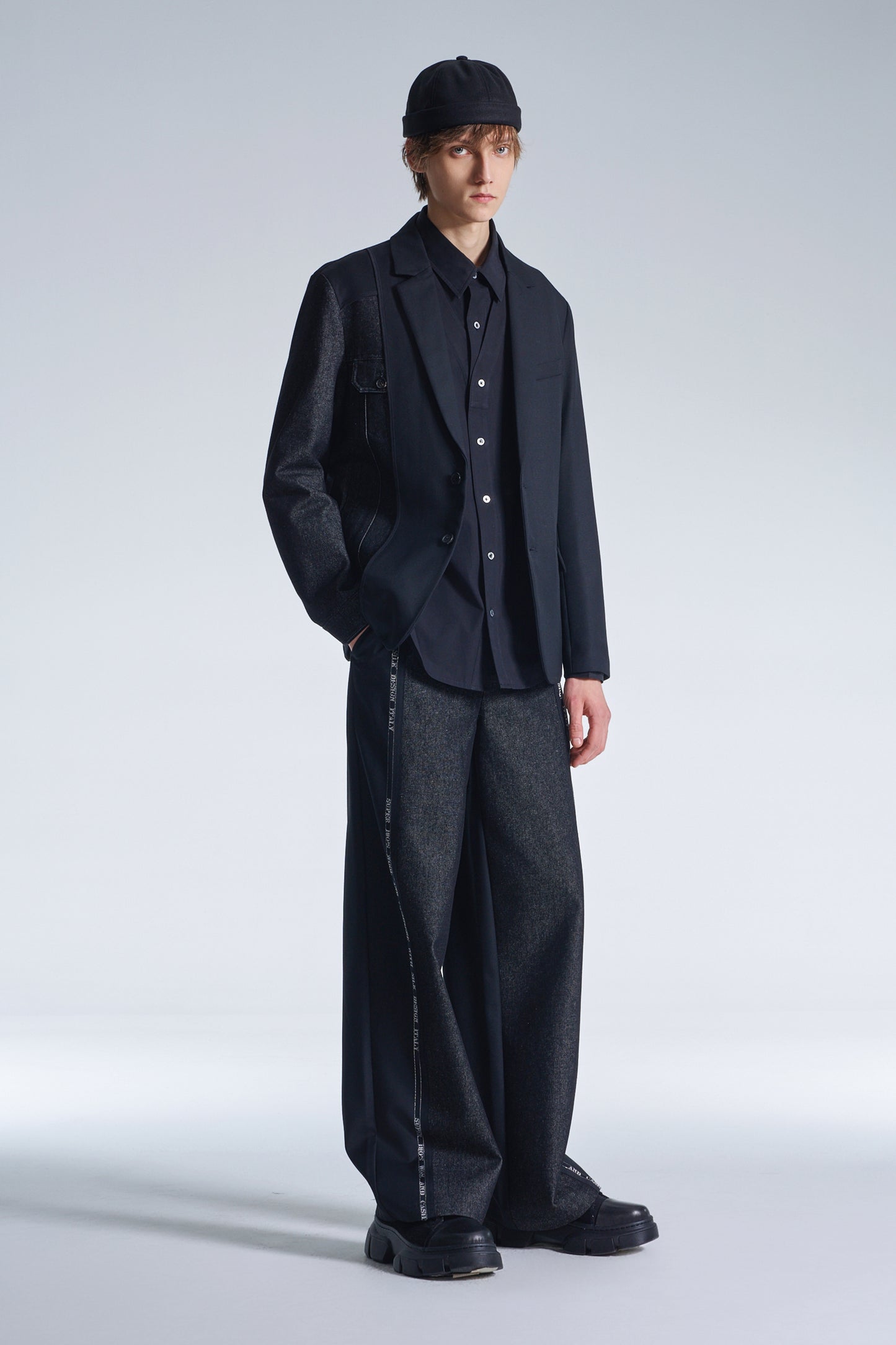 Deconstructed Wool Blazer With Denim