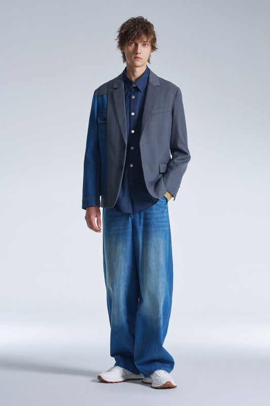 Deconstructed Wool Blazer With Denim
