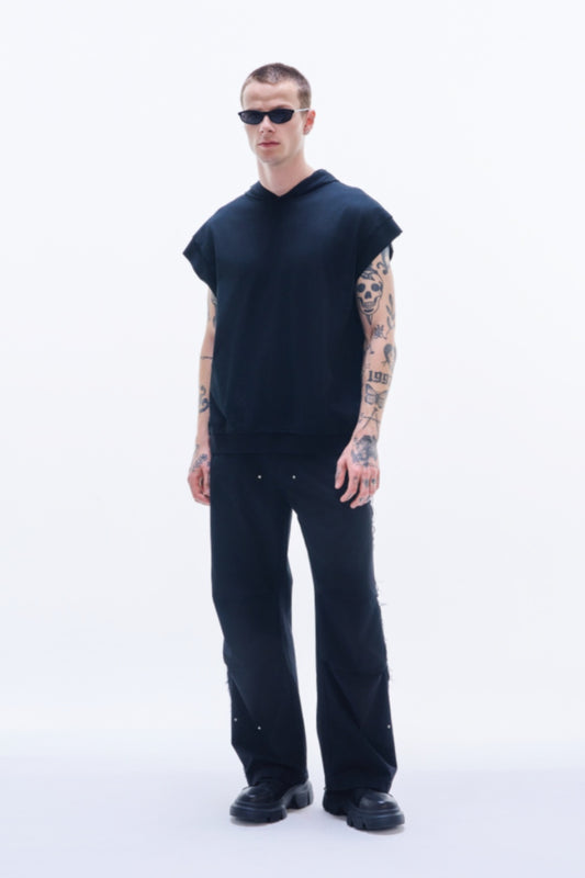 Raw Edge Sleeveless Hoodie