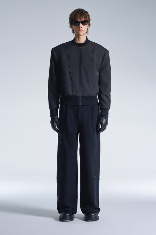 Stripe Texture Zipper Jacket With Power Shoulder