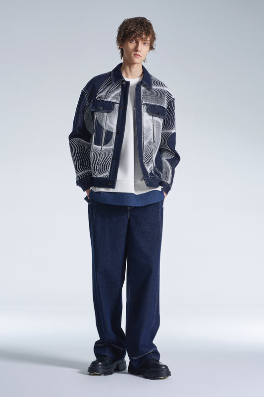 Raw Edge Denim Jacket With Dots Embroidery