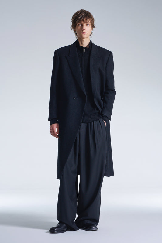 Standard Fit Long Wool Coat With Power Shoulder
