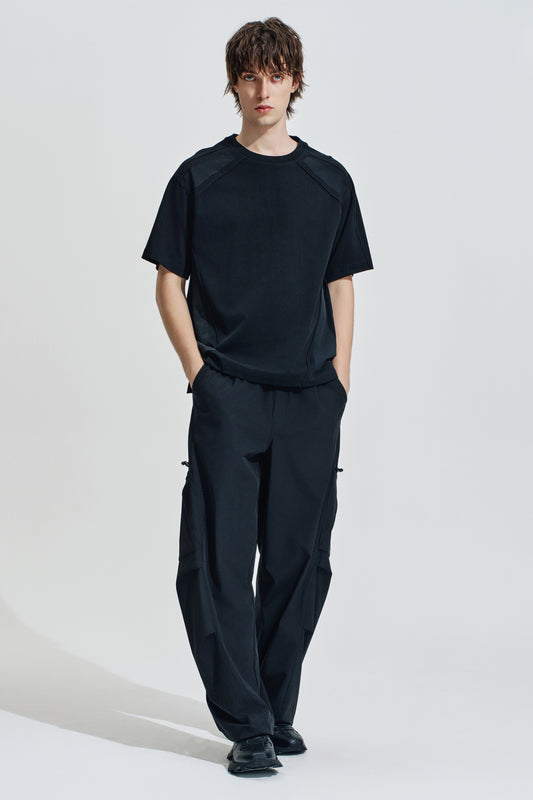 Tee With Perforated Nylon Patchwork