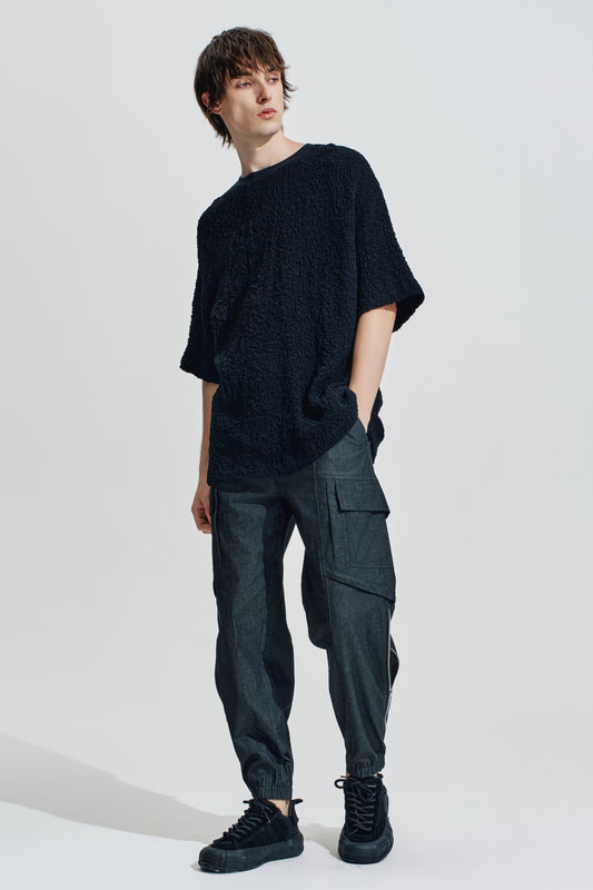 Fake Denim Cargo Pants With Zipper Hem