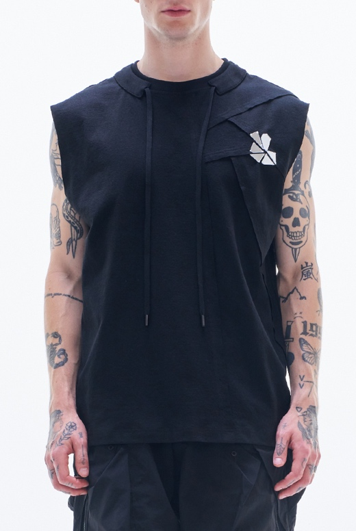 Knit Vest With Raw Edge Cut & Mirrors