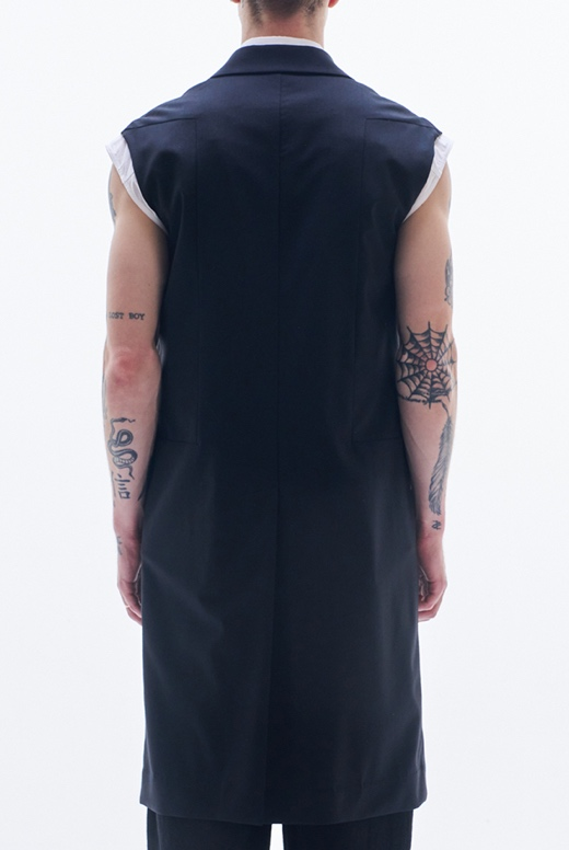 Sleeveless Wool Long Blazer