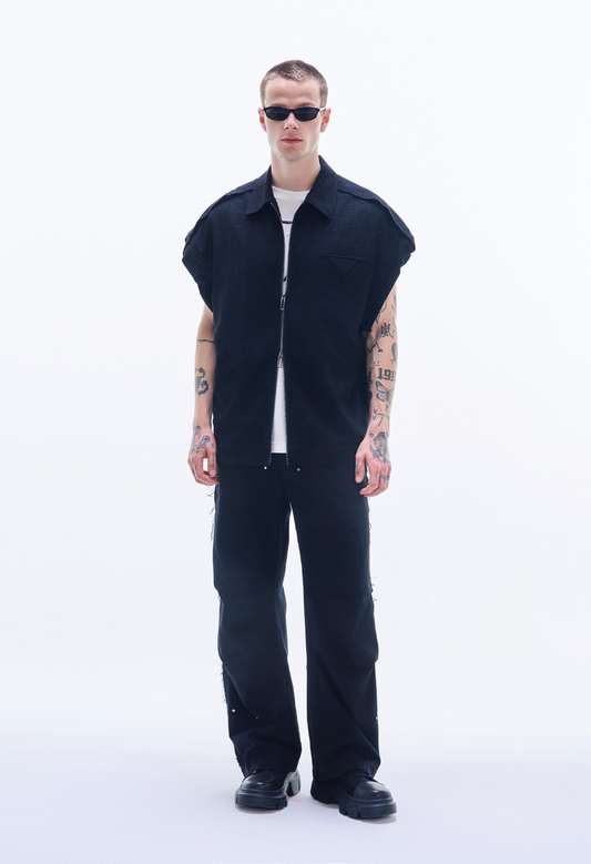 Rayon Cotton Sleeveless Zipper Jacket