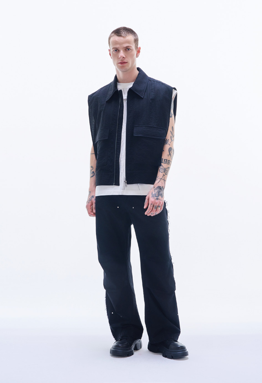 Cotton Baggy Pants With Raw Edge