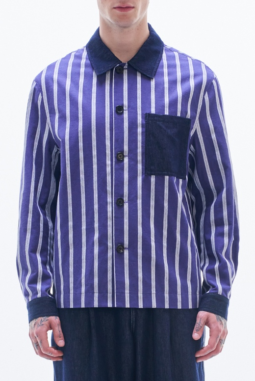 Striped Linen Shirt With Denim Pocket