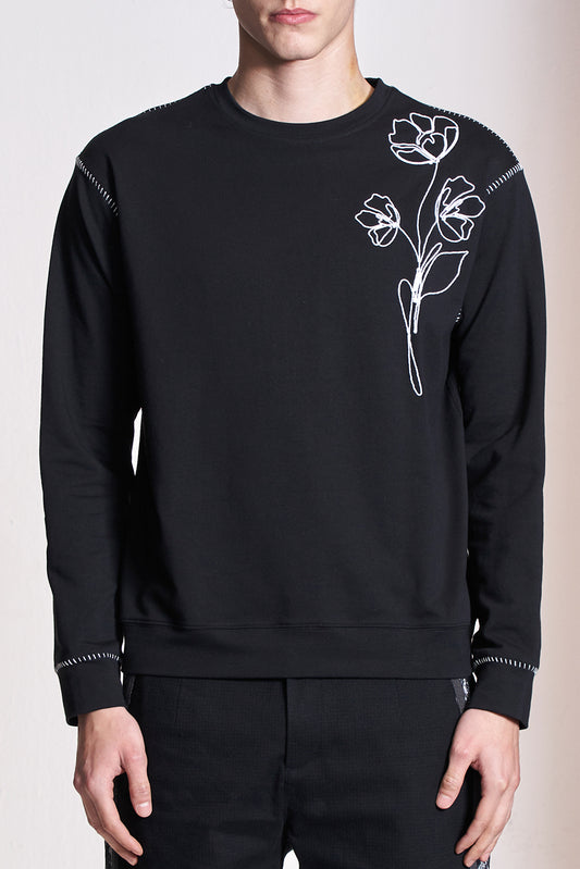 ストリングフラワー刺繍入りスウェットシャツ