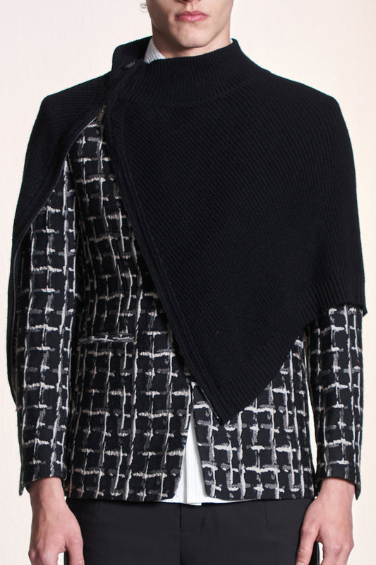 Stand Collar Wool Cape WIth Zipper