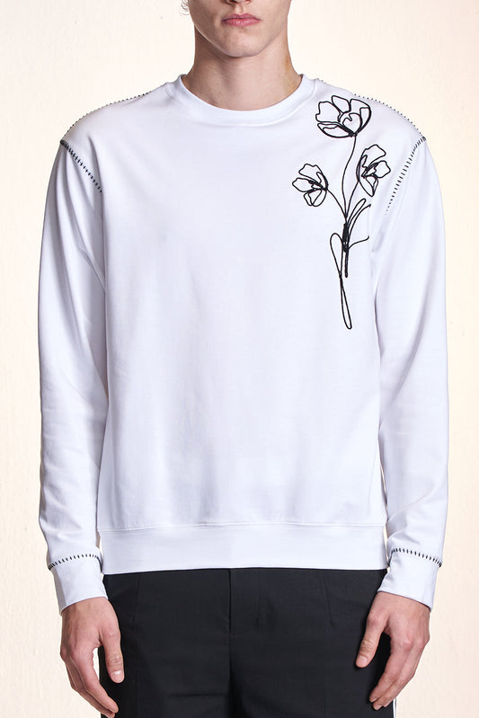 ストリングフラワー刺繍入りスウェットシャツ