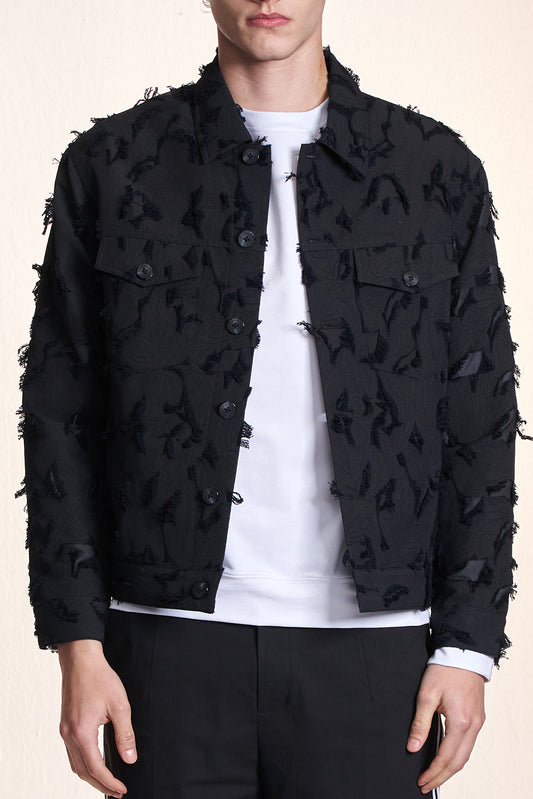 Floral Jacquard Ripped Jacket