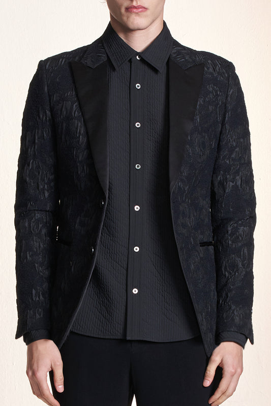 サテンラペル付きフローラルジャカードブレザー