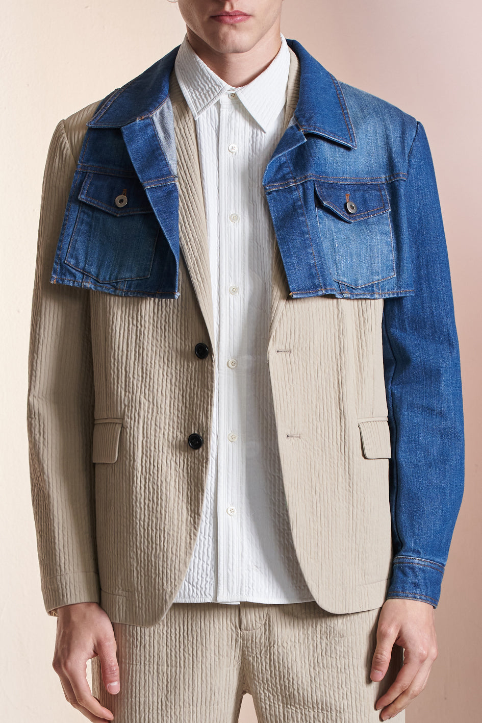 Deconstructed Blazer With Cropped Denim Jacket Jacket