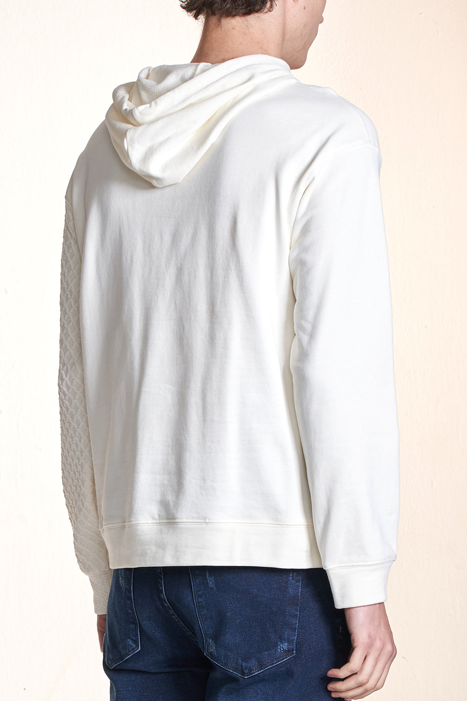 Contrast Knit Hoodie Asymmetric Hem