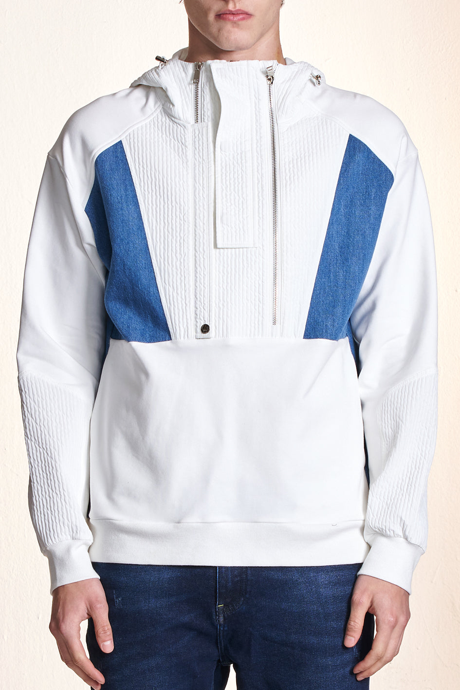 Fabric Contrast Zipper Hoodie