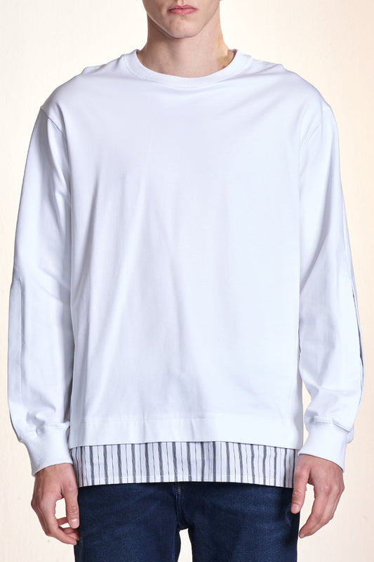 ストライプ織り裾の長袖Tシャツ