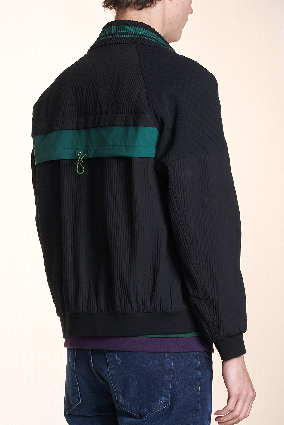 Fabric Contrast Zipper Jacket