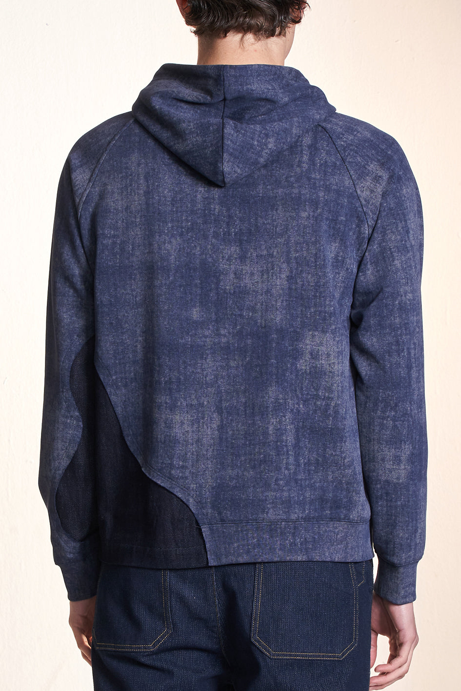 Batik Knit Hoodie With Denim Contrast