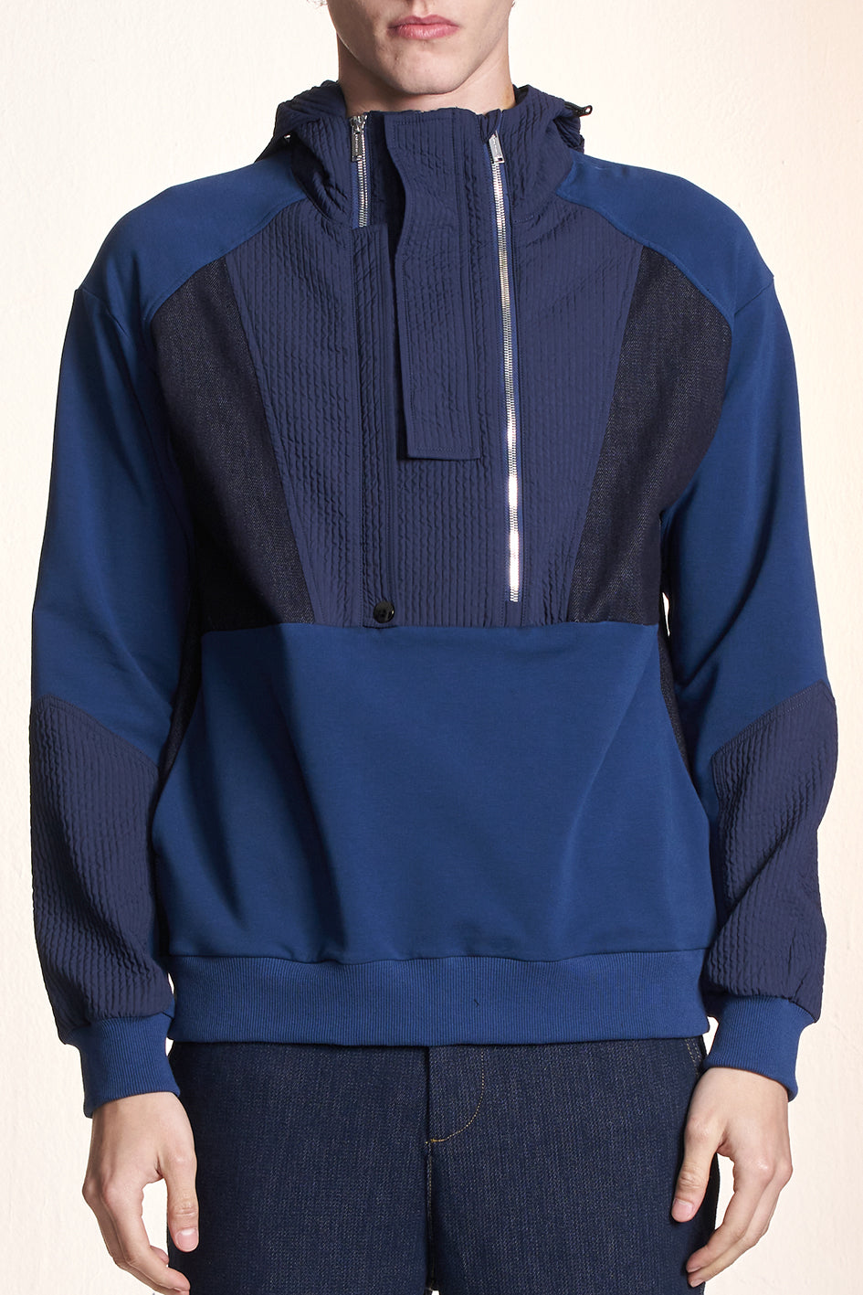 Fabric Contrast Zipper Hoodie