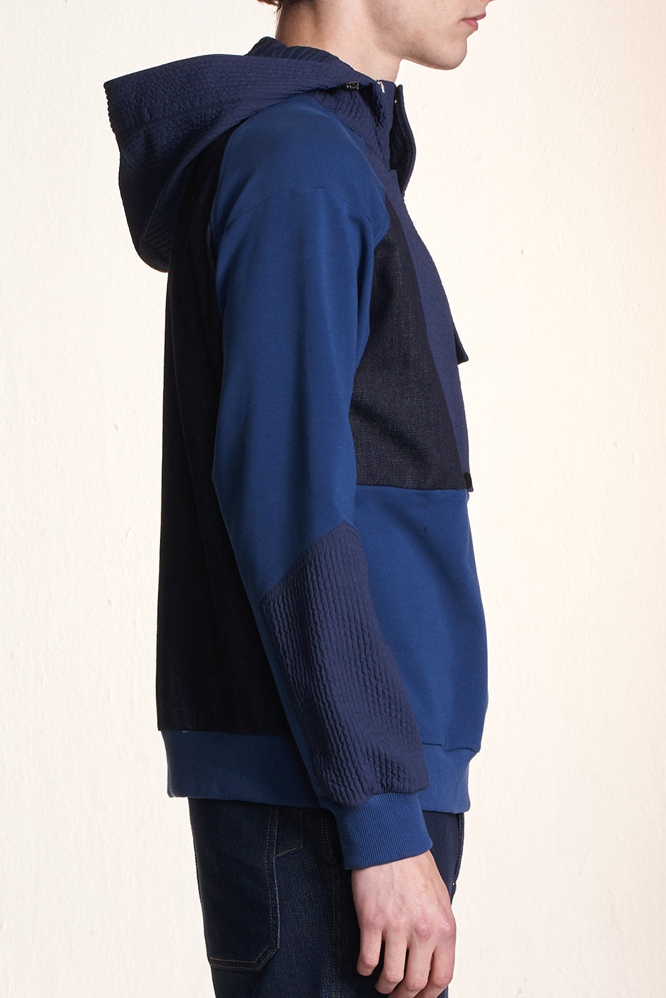 Fabric Contrast Zipper Hoodie