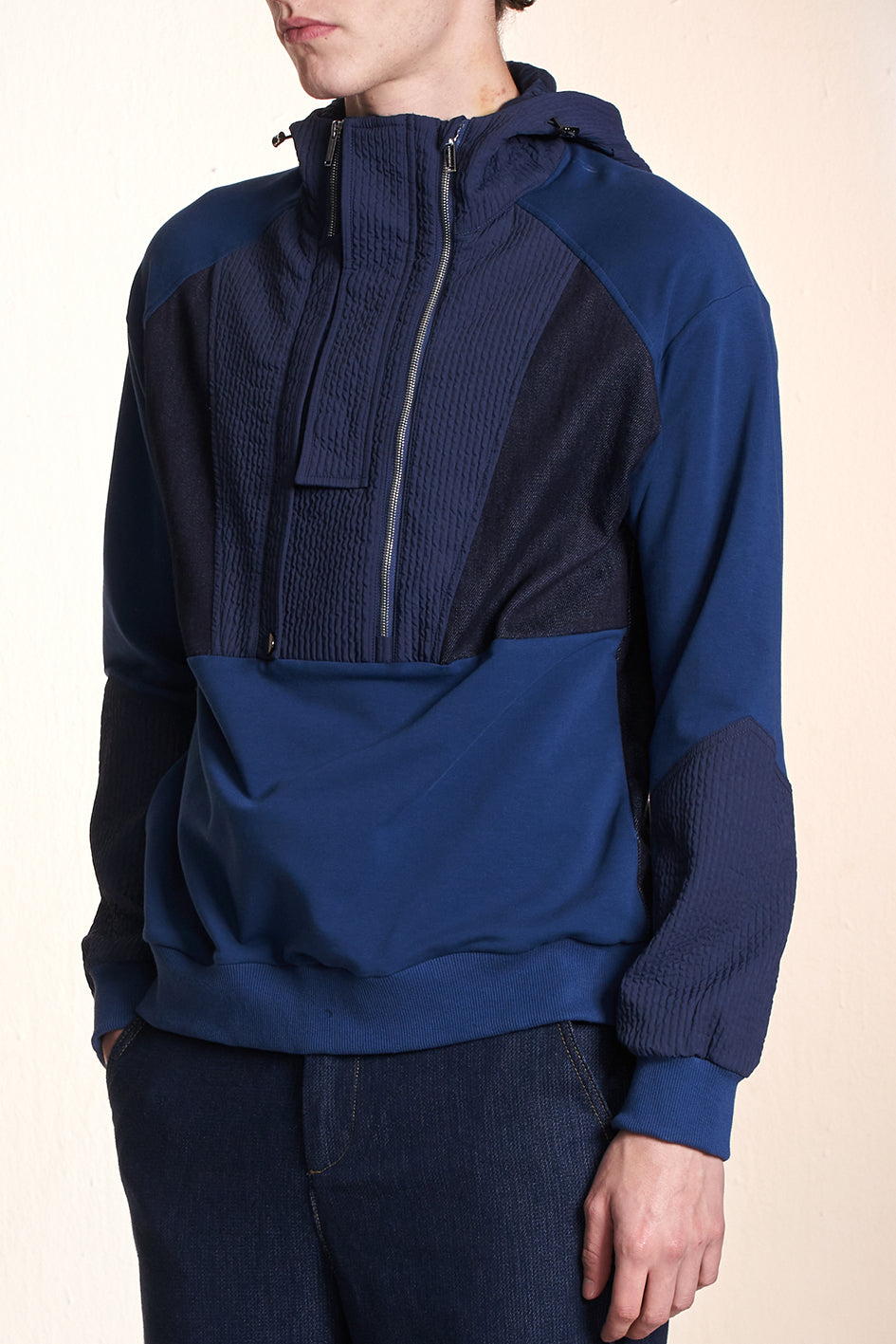 Fabric Contrast Zipper Hoodie