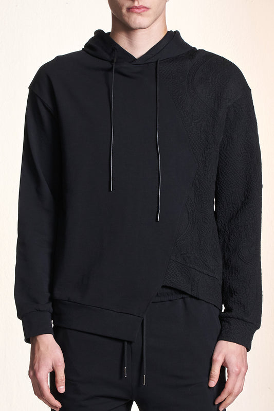 コントラストニットパーカー アシンメトリーヘム