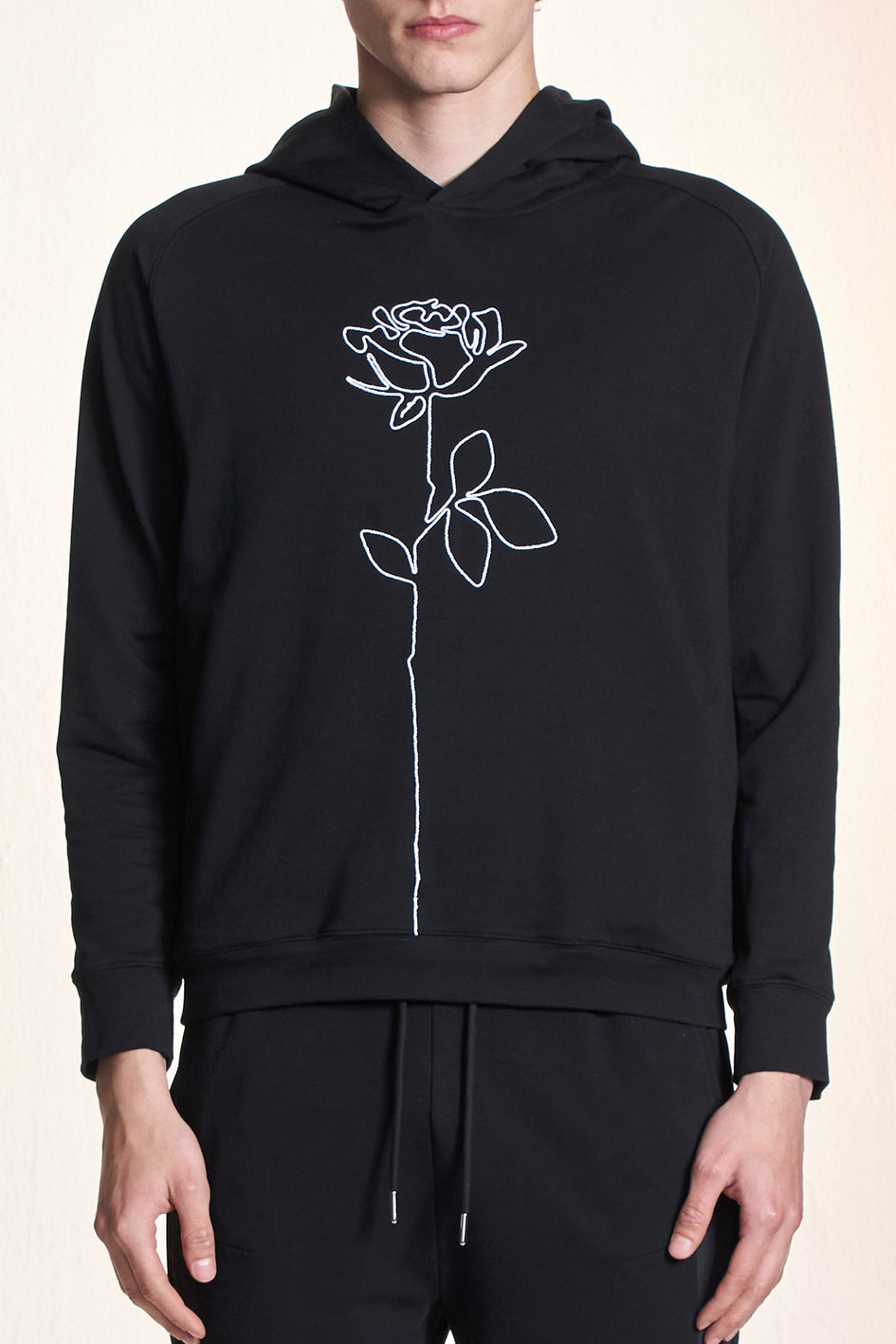 Hoodie With String Flower Embroidery