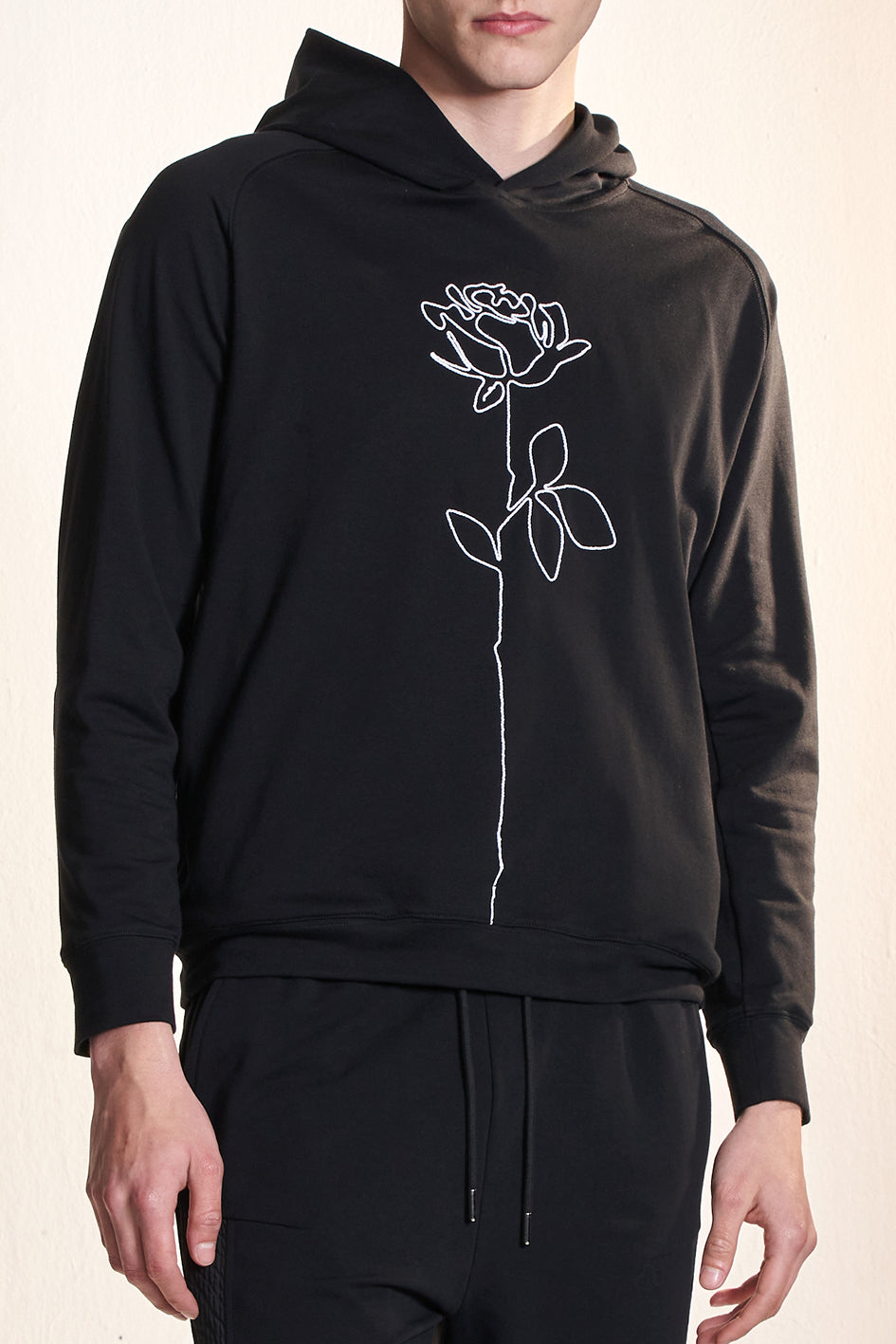 Hoodie With String Flower Embroidery
