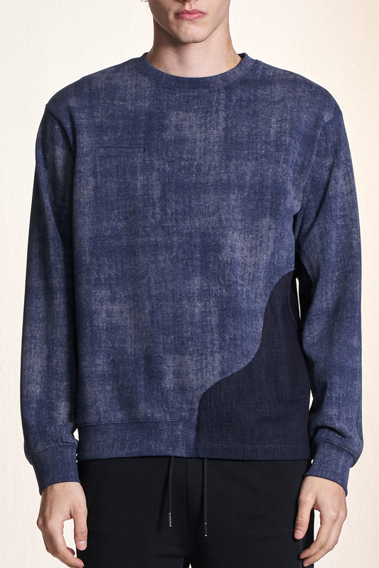 Batik Knit Sweatshirt With Denim Contrast