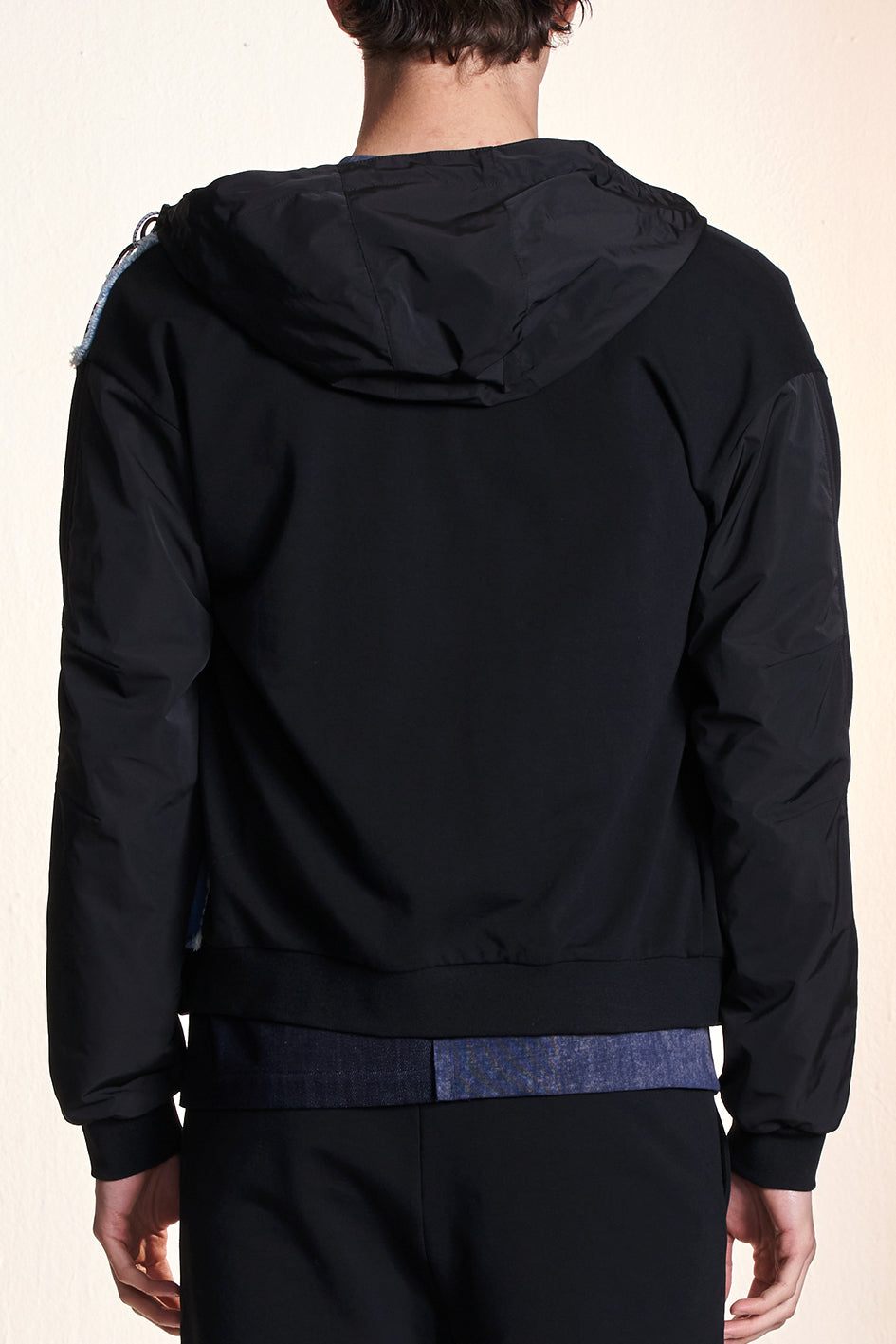 Knit Jacket Contrast With Raw Edge Denim