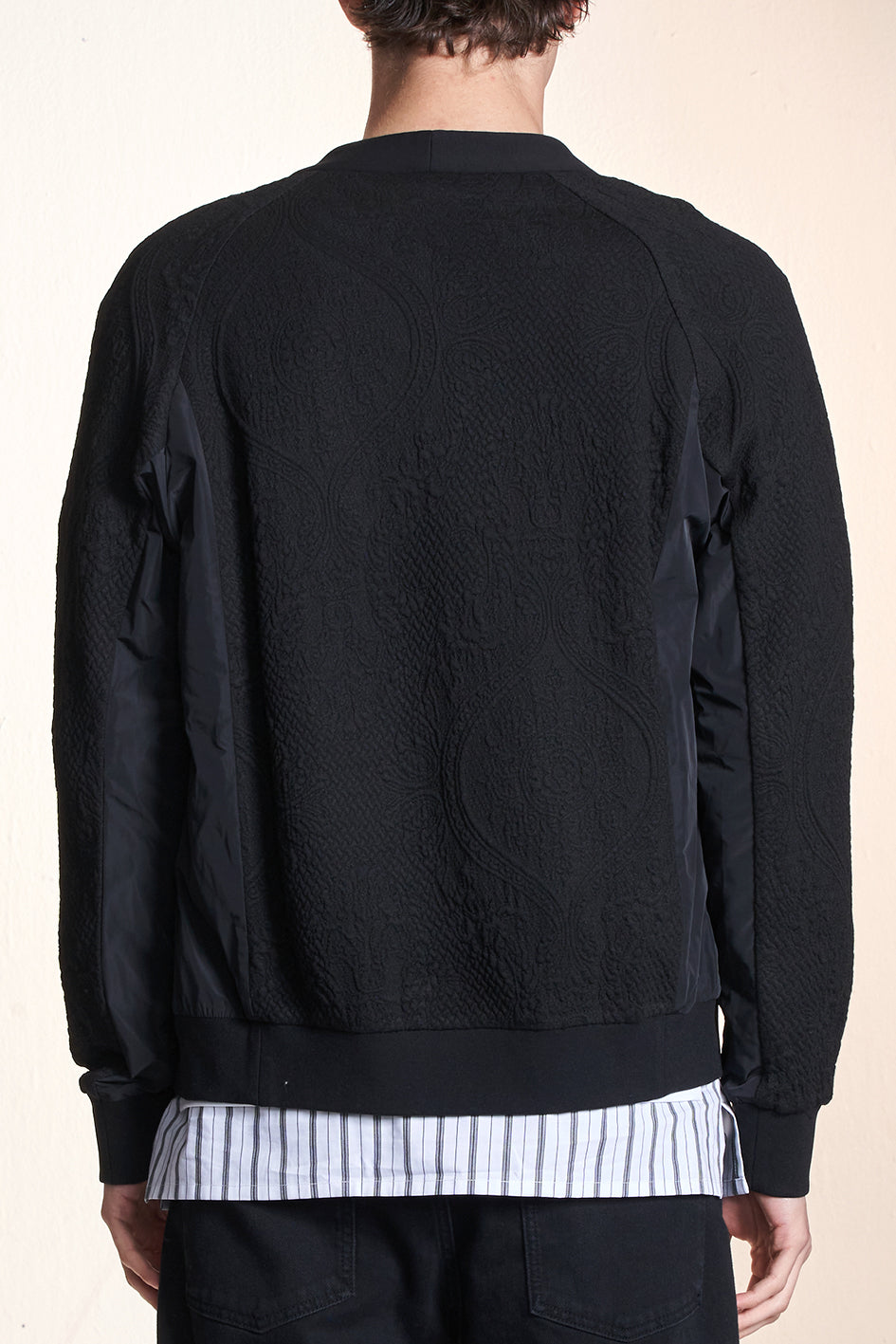 Knit And Nylon Contrast Zipper Jacket