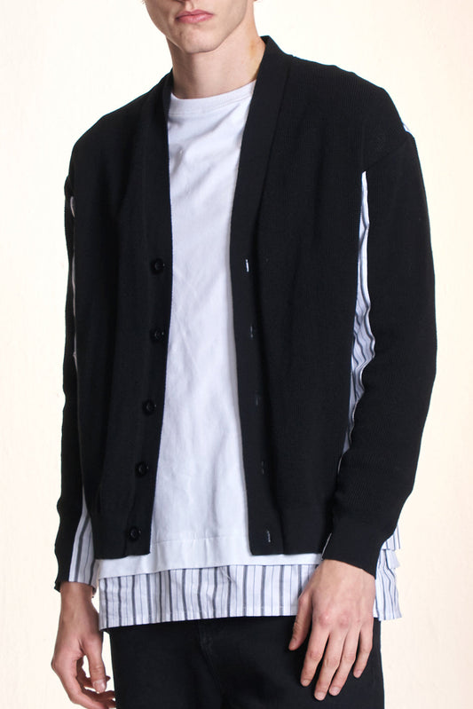 ストライプ織りコットンカーディガン