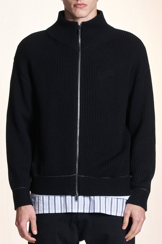 ハイカラージッパーウールカーディガン