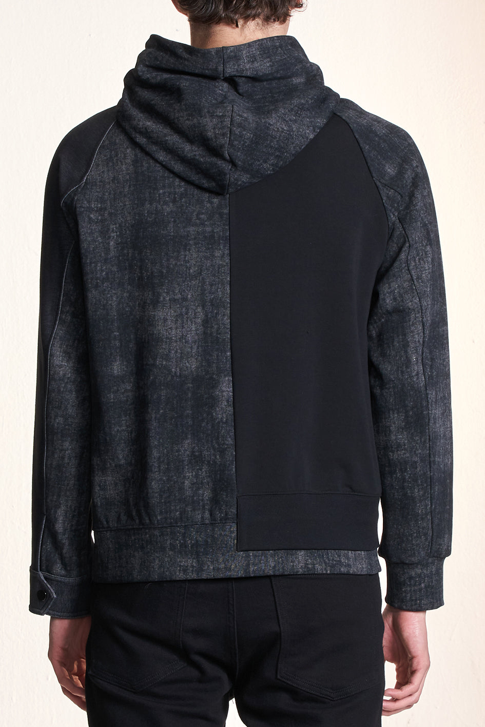 Hoodie With Fabric Contrast Denim Sleeve