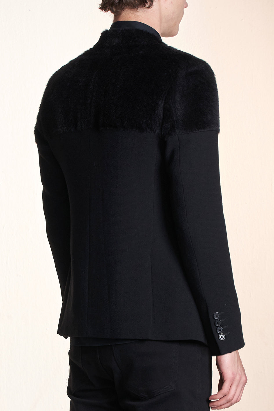 Furry Alpaca Contrast Wool Blazer