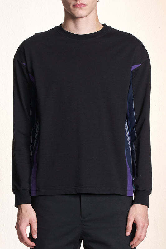 Sweatshirt With Fabric And Color Strip Block