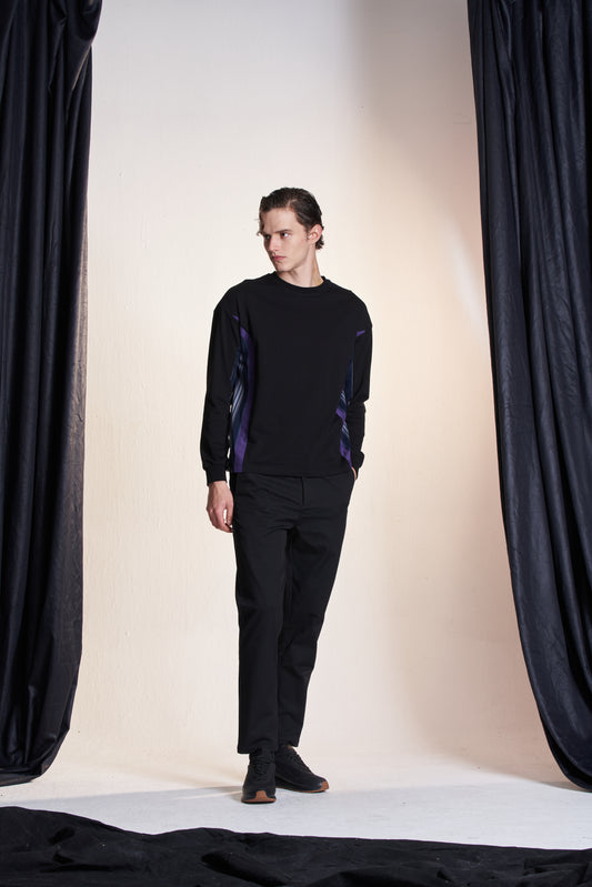 Sweatshirt With Fabric And Color Strip Block