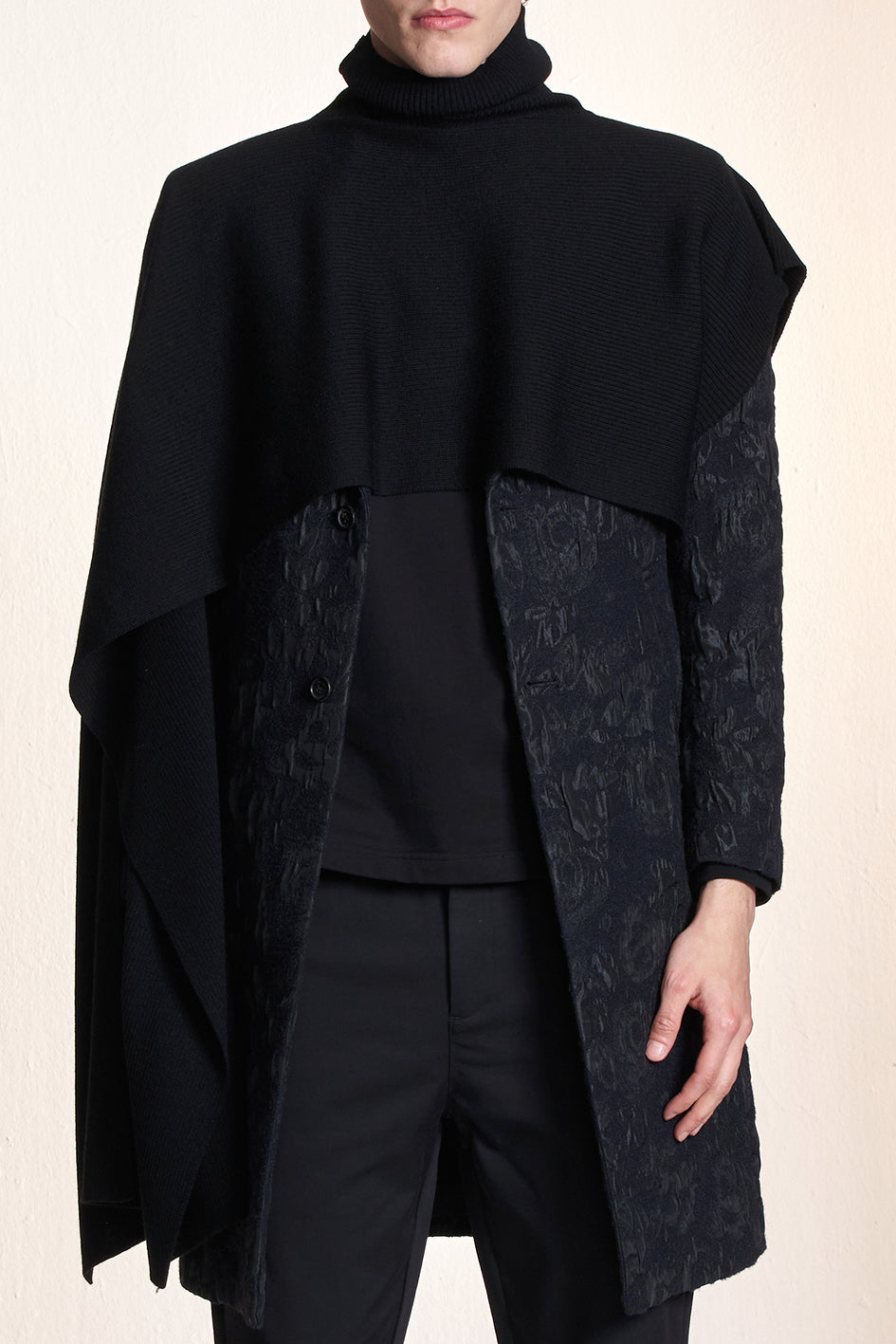 Turtleneck Asymmetric Wool Cape