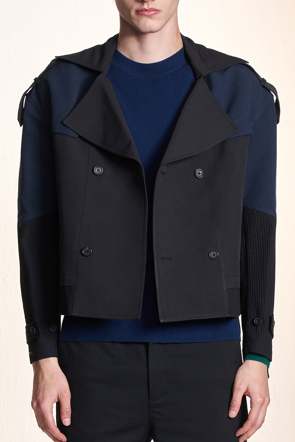 Cropped Trench Coat With Color Contrast