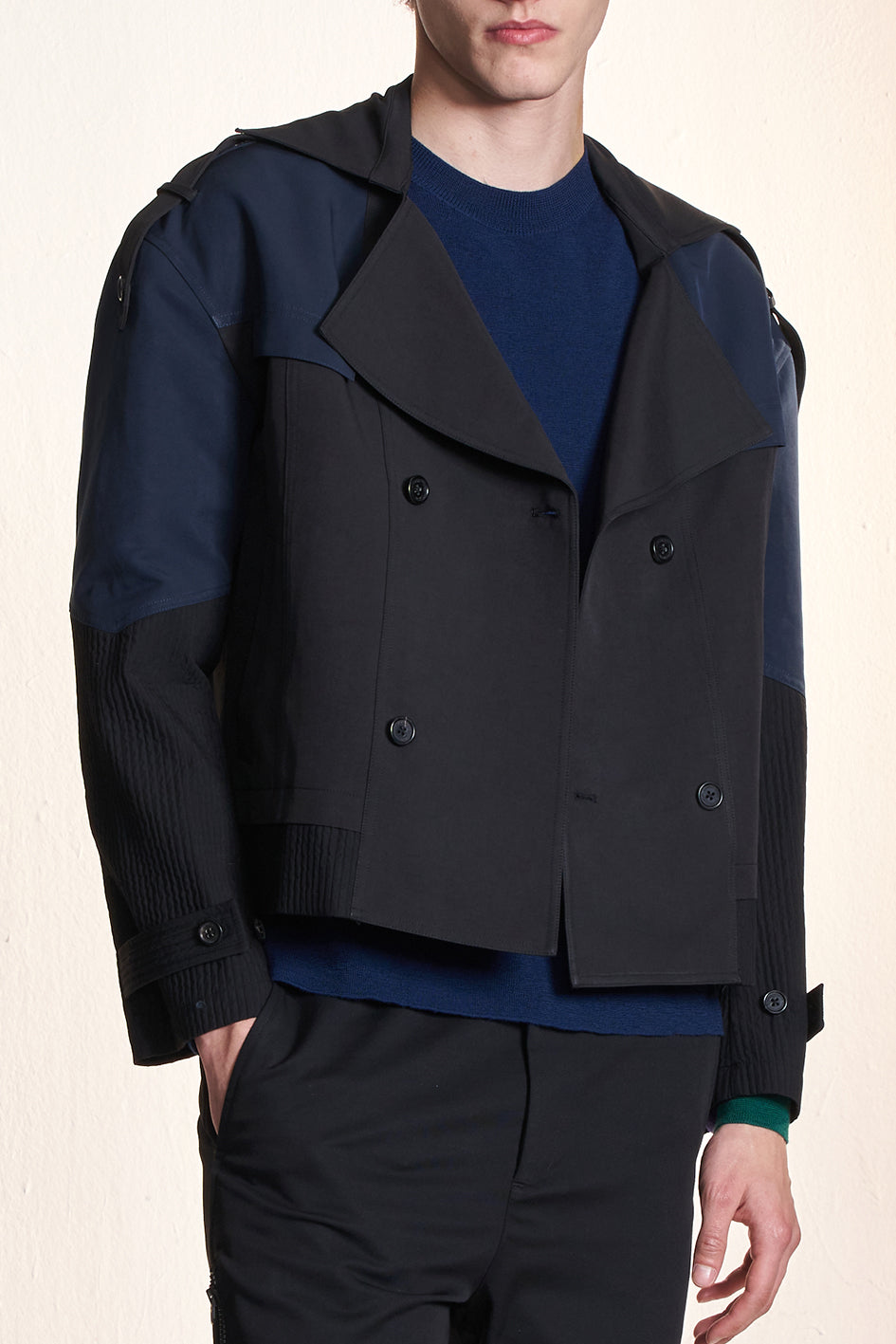 Cropped Trench Coat With Color Contrast
