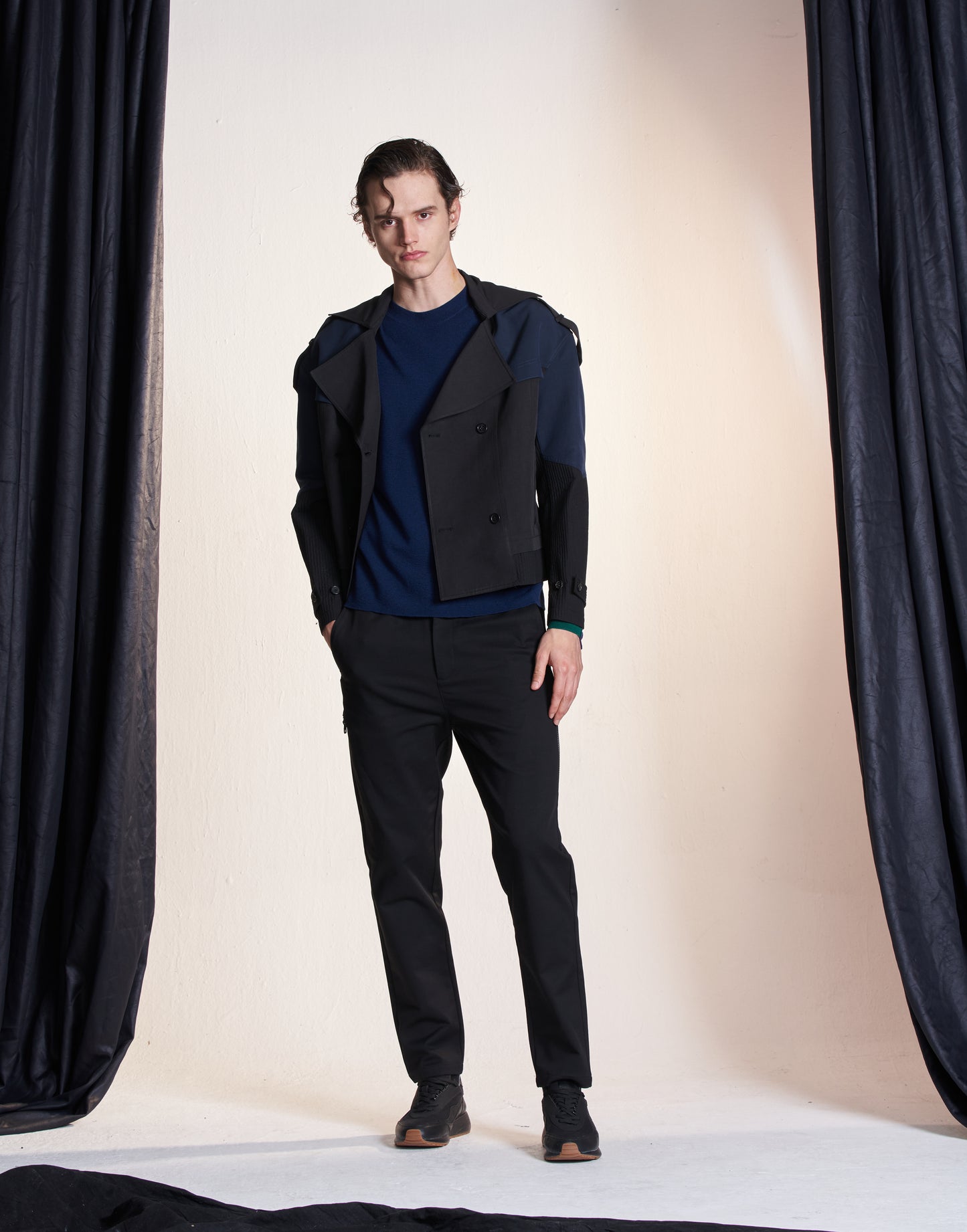 Cropped Trench Coat With Color Contrast