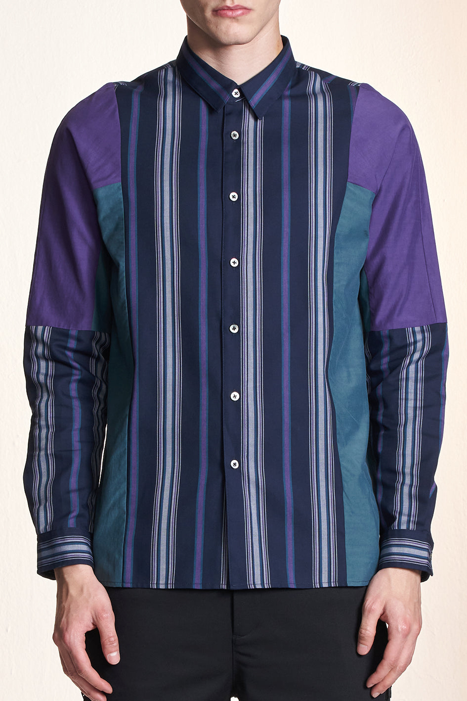 Color Striped Shirt With Color Block