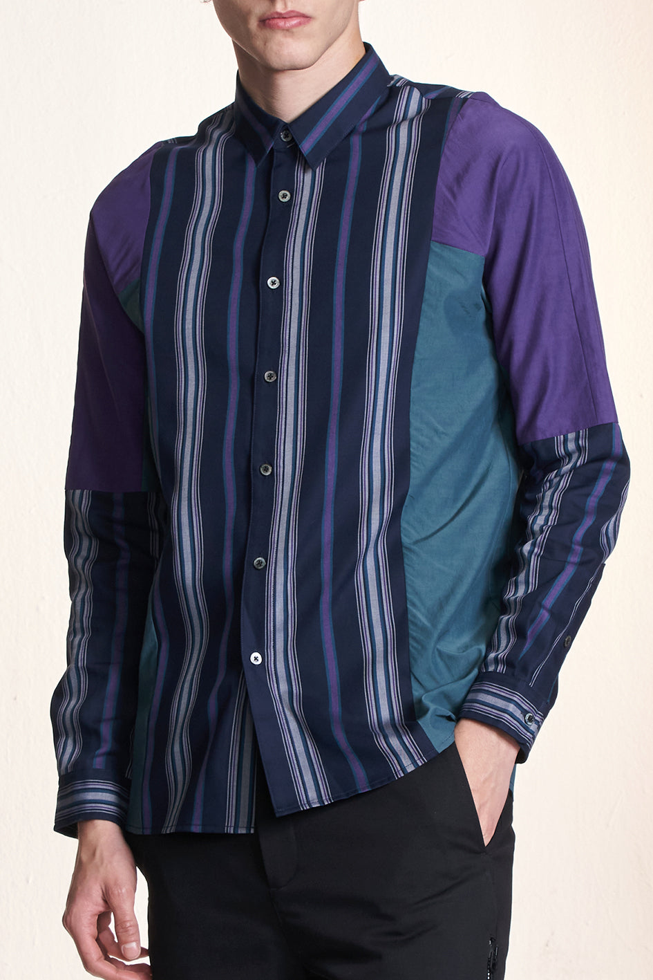 Color Striped Shirt With Color Block